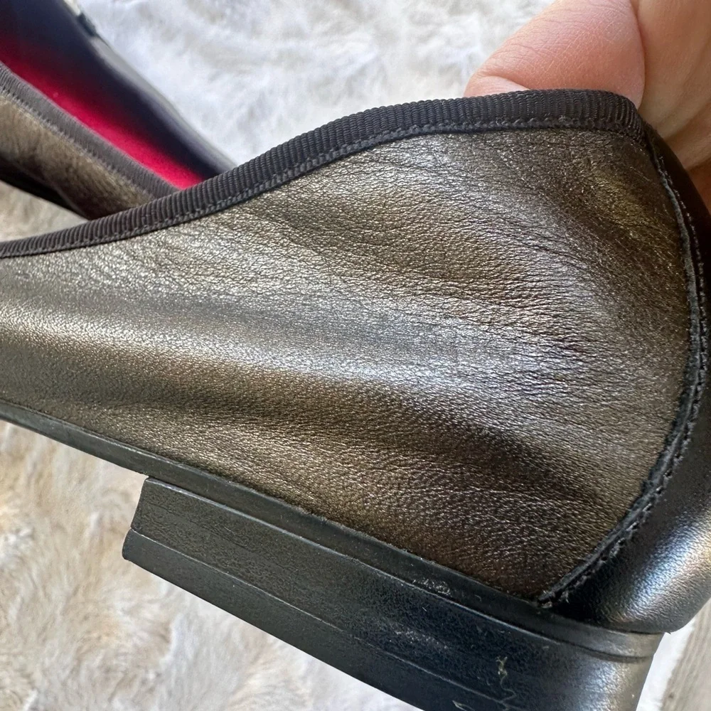 Brighton Baby Black and Silver metallic leather Flats with Red Insole